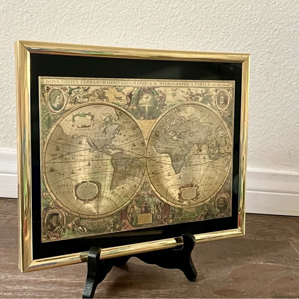 Vintage World Map with Gold Frame 8/11 inch
